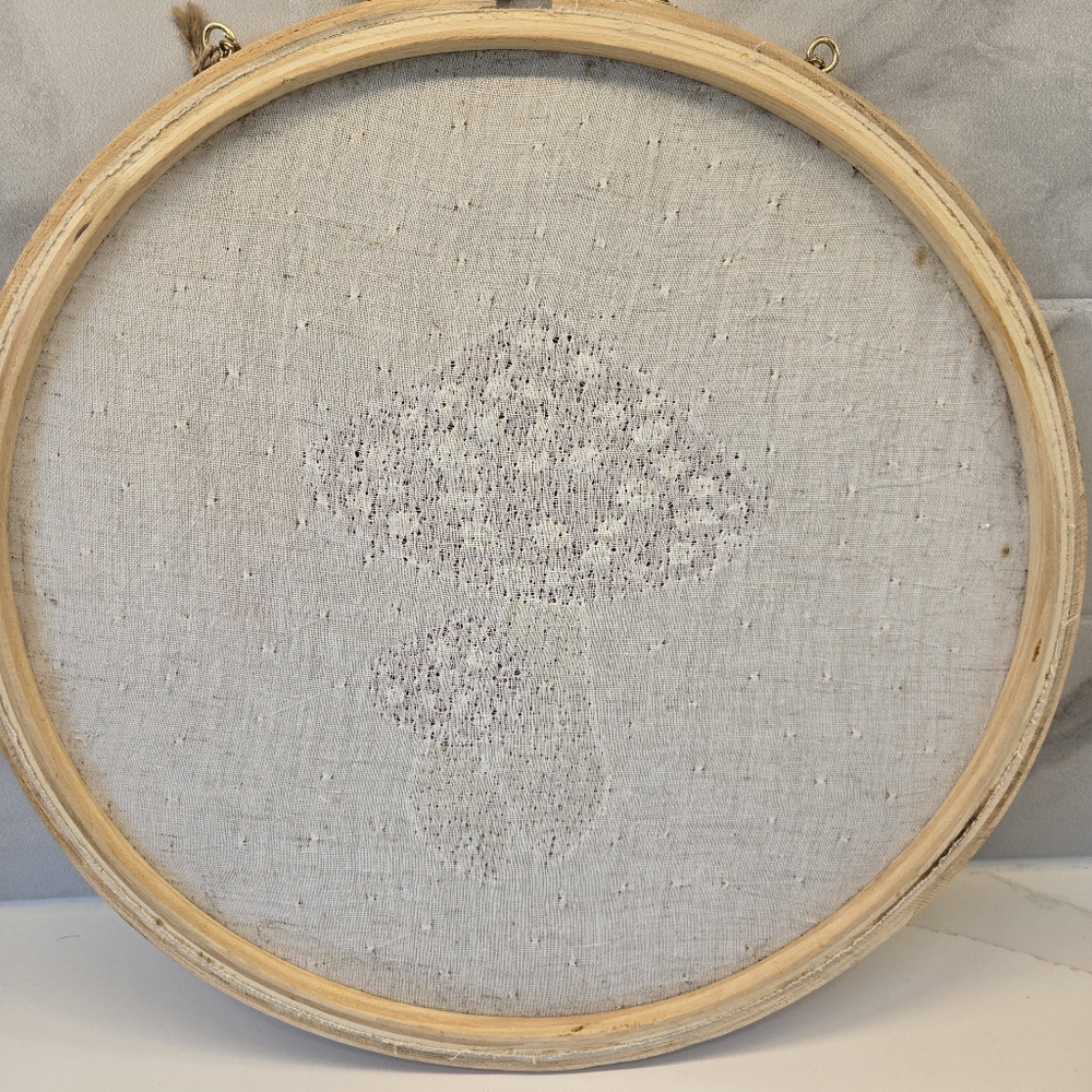 Hand Beaded Embroidery Red Mushrooms Hoop Wall Decor New with Tag - Picture 9 of 11